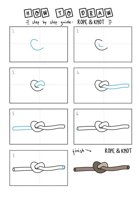 How To Draw KNOT ROPE By Step For Kids Easy Illustration Doodle Drawing GUIDE (2) Knot Reference Drawing, How To Draw A Rope, Rope Knot Drawing, How To Draw Rope, Knot Illustration, Easy Illustration, Cardboard Craft Ideas, Knot Drawing, Rope Drawing