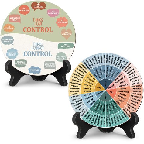 PRICES MAY VARY. What You Can Get: you will get 2 pieces of Bohemian style wood desk calming decors and 2 pieces of plastic black bases, can decorate your desk in office, rooms and home; You can also share them with your family and friends Therapy Office Supplies: these office desk decorations for women are designed with 2 styles, including an awareness feelings wheel chart and things I can control and things I can't control, can help you regulate your negative emotions and embrace a positive at Human Resource Office Decor, School Psychology Office Decor, Positive Office Decor, Dean Of Students Office Decor, Nurse Manager Office Decor, Middle School Counselor Office Decor, Therapist Home Office, High School Counselor Office Decor, Counselor Office Decorating Ideas