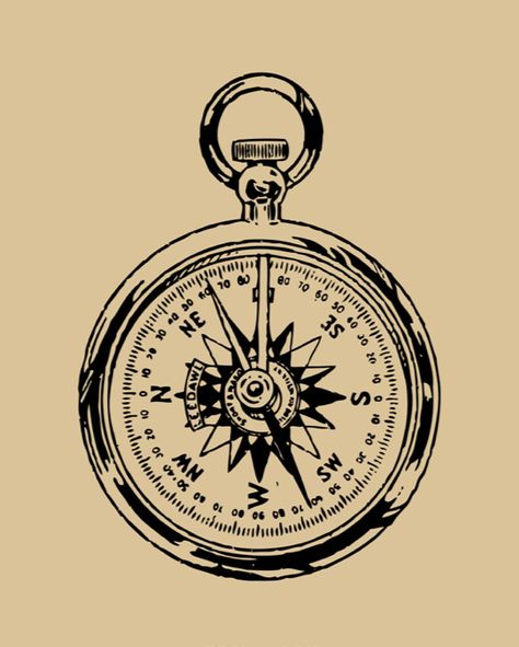 Compass Vintage Aesthetic, Old Compass Tattoo Design, Old Compass Drawing, Antique Compass Tattoo, Vintage Compass Drawing, Pocket Compass Tattoo, Compass Aesthetic Vintage, Compass Sketch, Vintage Compass Tattoo