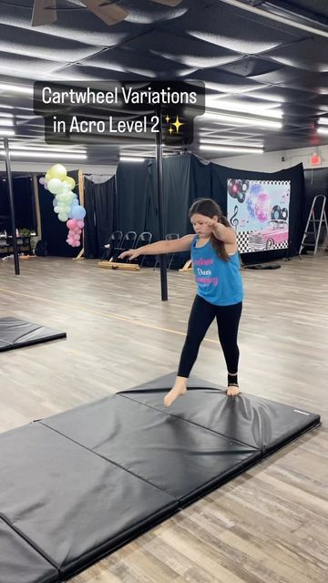 Maggie's Majorettes on Instagram: "Swapped it up a little bit this week and worked on some cartwheel variations for our Level 2 group! These are perfect to add some variety and help with transitions in their dance/baton routines when needed 🥰👏🏻🤸🏼‍♀️ Inspiration for adding cartwheel variations to class thanks to @missjaydeacro ♥️ #maggiesmajorttes #acro #acrodance #acrodancer #cartwheel #acrotrick #beginneracro #balance #dance #tumbling #westtn" How To Do A Perfect Cartwheel, Cartwheel Variations, Acro Dance, Gymnastics Skills, Tumbling, Be Perfect, Level Up, Gymnastics, Thing 1