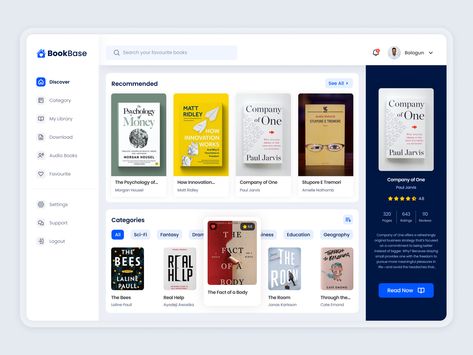 BookBase - Digital Book Library Dashboard by Kazeem Adebola Library Web Design, Library Management System Ui Design, Book Web Design, Digital Library Design, Library Website Design, Books Website, Web Design Books, Technology Design Graphic, Library Management