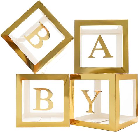 Gold Baby Box Decoration for Baby Shower Balloon Boxes Clear, Balloon Boxes, Gold Baby Shower Decorations, Baby Shower Box, Shower Box, Transparent Balloons, Balloon Box, Clear Balloons, Baby Letters