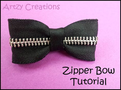 Zipper Bow Tutorial Zipper Bracelet, Zipper Flowers, Zipper Crafts, Zipper Jewelry, Drawing Accessories, Hair Bow Tutorial, Bow Tutorial, Metal Hair Clips, Cool Diy Projects