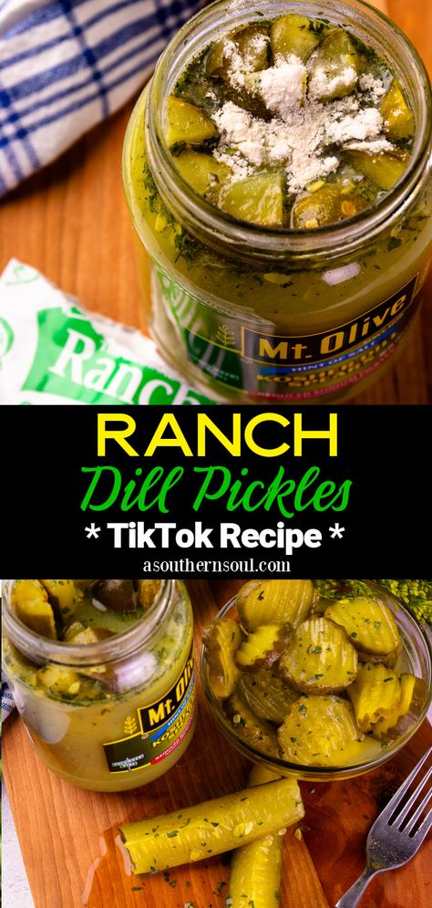 Ranch Dill Pickles (TikTok Recipe) - A Southern Soul Pickles And Ranch Packet, Ranch Pickles Wrapped In Bacon, Bacon Wrapped Ranch Pickles, Ranch Pickles Recipe, Ranch Pickles, Wrapped Pickles, Ranch Seasoning Recipes, Pickle Appetizers, Dill Pickle Recipe