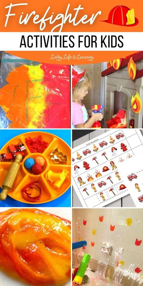 Firefighter Activities for Kids Fire Fighters Preschool Activities, Fire Fighters Preschool, Fire Prevention Activities, Fire Prevention Week Activities, Firefighter Activities, Homeschool Health, Fire Safety Lessons, Fire Safety Preschool Crafts, Fire Safety Crafts