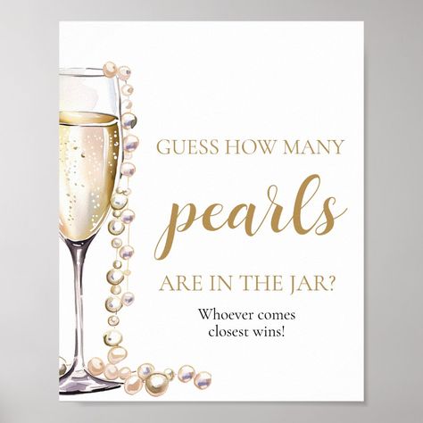 The Pearls and Prosecco Guess How Many Pearls Game is a delightful addition to your bridal shower or wedding celebration. With elegant pearls and prosecco motifs, this game adds a touch of sophistication to the event. Guests can enjoy guessing the number of pearls in a jar or container, sparking friendly competition and conversation. Display this game prominently to encourage participation and create memorable moments for the guests and the couple. Pearl Themed Bachelorette Party, Bridal Shower Ideas Whimsical, Pearls And Lace Bridal Shower Ideas, Pearl Wedding Shower Ideas, Pearls Prosecco Bridal Shower Theme, Bridal Shower Ideas Pearls, Pearls And Persecco Bridal, Bridal Shower Ideas Pearls And Prosecco, Oyster Bridal Shower Theme