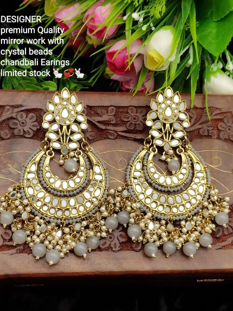 Rs 600net+$ Mirror work chandbali earings 50 pcs ready stock Flower Jewellery For Haldi, Mirror Earrings, Chandbali Earrings, Indian Jewelry Sets, Fancy Earrings, Beautiful Dress Designs, Kundan Jewellery, Mirror Work, Temple Jewellery