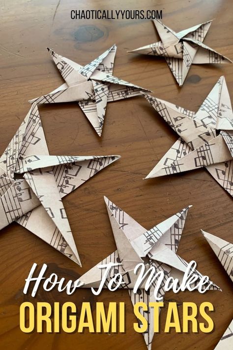 Learn how to make easy origami star. This tutorial includes step by step pictures, video, and FREE printable instructions for how to make your own origami stars. Origami Star Folding Instructions, Diy Instructions Step By Step, 3 D Paper Stars How To Make, Paper Folded Stars How To Make, How To Fold Stars Origami Paper, Origami Paper Stars Tutorial, Folding Stars Paper Christmas Ornament, Paper Start Diy, 3d Origami Star Step By Step