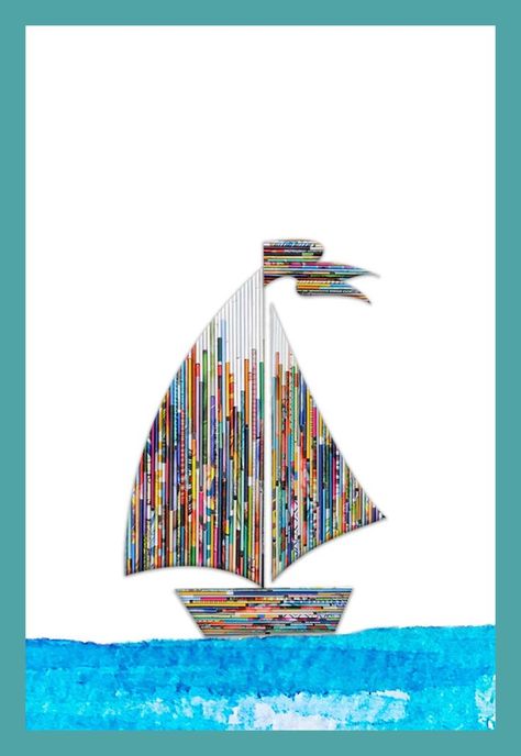 Recycled papers are rolled, arranged and shaped into a beautiful sailing boat. Unique personality of each artisan is expressed through rolled recycled paper arrangement. The handcrafted card is unique and eco-friendly. Newspaper Art And Craft, Rolled Magazine Art, Recycled Magazine Crafts, Newspaper Crafts Diy, Art With Meaning, Rolled Paper Art, Recycled Magazine, Recycled Magazines, Newspaper Art