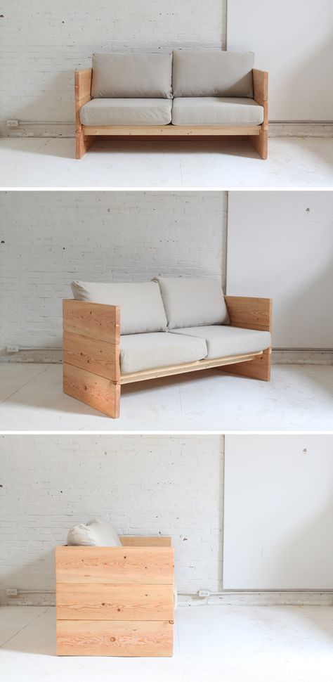 Sofas are one of the more expensive pieces of furniture for your home. This project can be built around any cushions you may already have, or even a mattress to make it into a daybed. Check out the website for the full instructions and material list: http://www.homemade-modern.com/ep66-box-sofa/ Homemade Sofa, Box Sofa, Homemade Modern, Homemade Furniture, Modern Sofa Designs, Diy Couch, Diy Sofa, Furniture Couch, Interior Design Diy