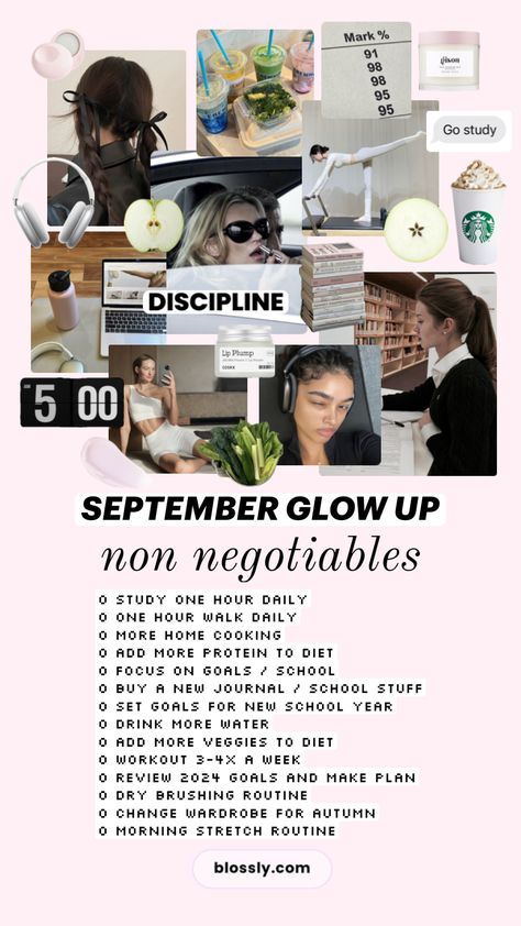 #septembergoals #goals #healthandwellness #healthyaesthetic #healthyhabits #visionboard #septembervisionboard #glowup #glowupaesthetic #glowupvisionboard #glowuptips #thatgirl #schoolaesthetic September Glow Up, Goals For September, September Vision Board, Wellness Vibes, September Goals, The Dream Life, Whisper Girl, Jewelry Lifestyle, Sunday Reset