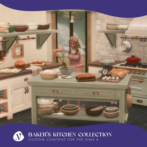 Baker's Kitchen Collection Part 2 | Patreon Bakers Kitchen, Sims 4 Kitchen, Muebles Sims 4 Cc, Sims 4 Bedroom, The Sims 4 Packs, Sims 4 Expansions, Casas The Sims 4, Sims Building, Sims 4 Dresses