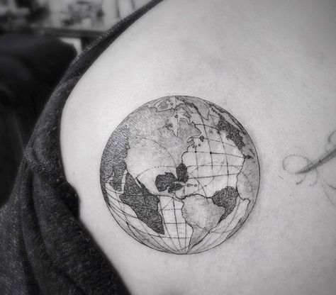 Planet Earth Tattoo, Earth Tattoo Design, Woo Tattoo, Globe Tattoo, Globe Tattoos, Earth Tattoo, Dr Woo, Map Tattoos, World Tattoo