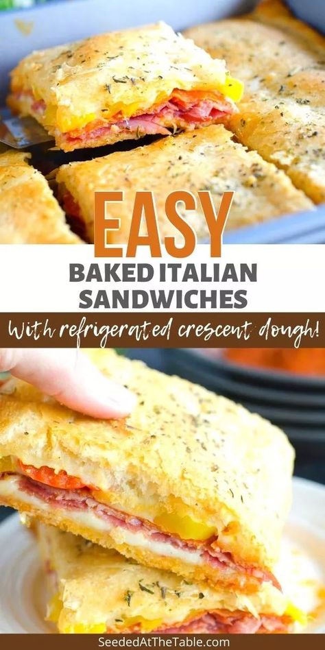 Italian Sandwich Recipe Crescent Rolls, Italian Baked Sandwiches, Sandwiches With Crescent Rolls, Baked Crescent Sandwiches, Cresent Sandwich Recipes, Ham And Salami Sandwich, Crescent Roll Italian Bake, Italian Breakfast Sandwich, Italian Crescent Rolls