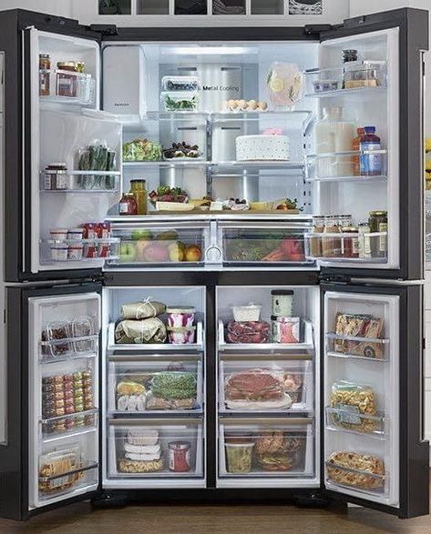 Big Fridge Aesthetic, Huge Fridge Organization, Big Fridge Organization, Lg Fridge Organization, Massive Fridge, Giant Fridge, Fancy Fridge, Fully Stocked Fridge, Huge Fridge