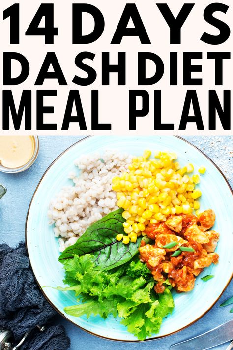 Learn the basics of the DASH diet with this 14-day starter guide for beginners, complete with delicious recipes and meal plans. Dash Diet Food List Phase 1, Dash Diet Meal Plan For Beginners, 21 Day Cardiac Diet, The Dash Diet Meal Plan, Dash Lunch Ideas, Dash Diet Desserts, Dash Diet Recipes Easy, Dieabitic Diet Plan, Dash Diet Meals