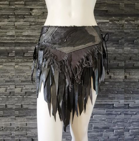 Dream Warriors Black & Gray Leather Slashed Fringe Tassel Skirt. Post Apocalyptic Wasteland Druid Viking Warrior Costume Festival Outfit - Etsy Barbarian Costume, Dream Warriors, Warrior Costume, Tassel Skirt, Viking Costume, Leather Ideas, Mystical Forest, Bear Claws, Wrap Mini Skirt