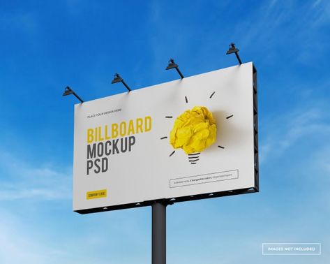 Mockup of rectangular billboard | Premium Psd #Freepik #psd #mockup #marketing #3d #billboard Construction Board Ideas, Simple Billboard Design, Bilbord Design, Billboard Layout, Billboard Design Inspiration, Billboard Design Ideas, Billboard Ideas, 3d Billboard, Minimal Stationery