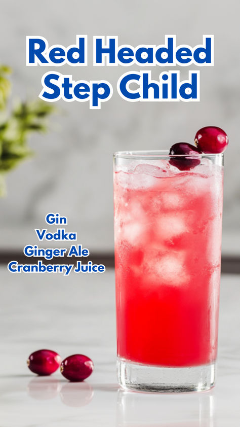 Red Headed Step Child Cocktail Cranberry Cocktails, Ginger Ale Drinks, Ginger Ale Cocktail, Easy Gin Cocktails, Cocktail Cards, How To Make Gin, Vodka Cocktails Easy, Easy To Make Cocktails, Mix Drinks