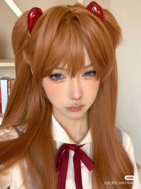 xiaohongshu ︎︎︎𝅄 ׁ 🗼 ୧ ࣪ ˖︎ ︎ ︎do not repost Asuka Cosplay Makeup, Red Hair Cosplay Ideas, Purple Hair Cosplay, Red Hair Cosplay, Asuka Cosplay, Anime Cosplay Makeup, Cosplay Inspo, Anime Makeup, Cosplay Cute