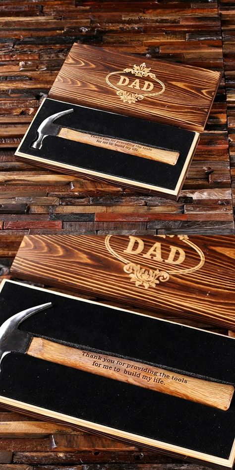 Buy Personalized Carpenter Hammer with Engraved Wood Gift-Box and other party favors and personalized gifts. Groomsmen Kit, Fathers Day Gift Basket, Wood Gift Box, Wood Working Gifts, Personalized Gifts For Dad, Groomsmen Gifts, Fathers Day Crafts, Gifts For New Dads, Engraved Gifts