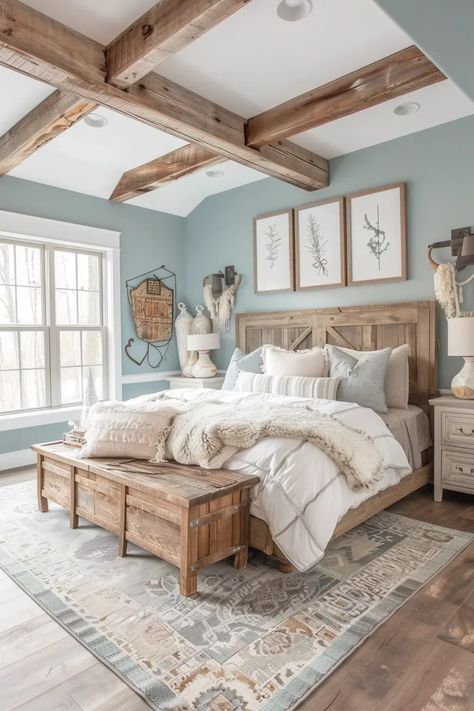 41 Warm and Cozy Farmhouse Bedroom Decor Ideas | VIVA Beautiful Guest Bedrooms, Modern Farmhouse Bedroom Ideas, Cozy Farmhouse Bedroom, Farm Bedroom, Rustic Farmhouse Bedroom, Farmhouse Bedrooms, Farmhouse Bedroom Ideas, Farmhouse Bedroom Decor Ideas, Modern Farmhouse Bedroom