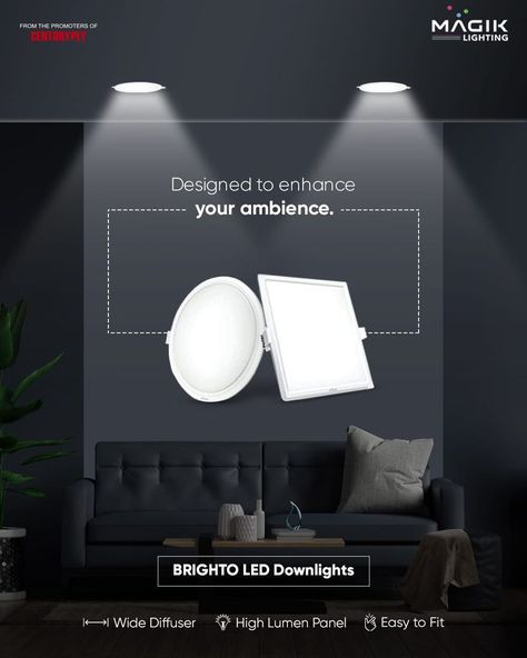 Led down lights Mirror Decor Living Room, Down Lights, Digital Advertising Design, Lights For Home, Led Downlights, Lighting Concepts, Led Down Lights, Flyer Poster, Led Panel Light