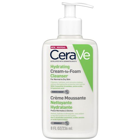 Treat complexions to the replenishing powers of the CeraVe Cream to Foam Cleanser. Celebrated for its gentle approach to cleansing, this face wash helps to remove built-up dirt, grime and makeup without irritating the protective skin barrier.  Suitable for normal to dry skin types, the luxurious formula boasts a rich, creamy texture that transforms into a luxurious foam. 3 Essential Ceramides harmonise to reinforce the surface barrier, restoring vital moisture to thirsty areas of skin. Amino Aci Cream To Foam Cleanser, Cerave Cleanser, Cerave Moisturizing Lotion, Cerave Skincare, Hydrating Cleanser, Foaming Facial Cleanser, Foaming Face Wash, Facial Cleansers, Skin Cleanse