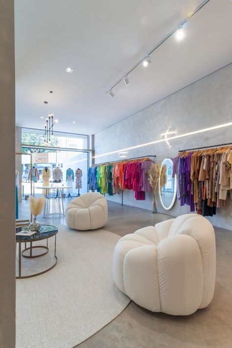 Boutique Decor Ideas Retail Store Design Modern, Male Clothing Store Interior, Elegant Retail Display, Clothes Store Ideas Design, Women Store Design, How To Make Your Boutique Stand Out, Clothing Boutique Decor Small Spaces, Funky Boutique Interior, Fashion Showroom Interior Design