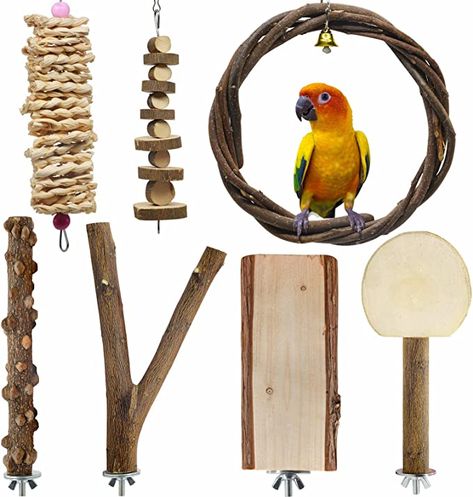 Amazon.com : LIMIO 7 PCS Bird Parrot Swing Chewing Toys Natural Wood Bird Perch Bird Cage Toys Suitable for Small Parakeets, Cockatiels, Conures, Finches,Budgie, Parrots, Love Birds : Pet Supplies Love Birds Pet, Cockatiel Toys, Birds Pet, Parakeet Toys, Birdhouse Craft, Bird Cage Accessories, Bird Parrot, Bird Care, Parrot Toys