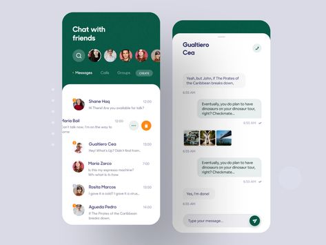 Message App by Luova Studio on Dribbble Message App, Ui Design Mobile, Whatsapp Theme, Android App Design, Mobile Ui Patterns, Desain Ui, Mobile App Design Inspiration, Ui Patterns, App Interface Design