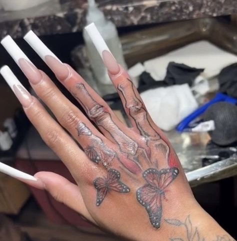 Bone On Hand Tattoo, Bone Hand Tattoo, Unique Half Sleeve Tattoos, Hand Tattoos For Girls, Cute Hand Tattoos, Pretty Hand Tattoos, Skeleton Hand Tattoo, Hand Tats, Tasteful Tattoos