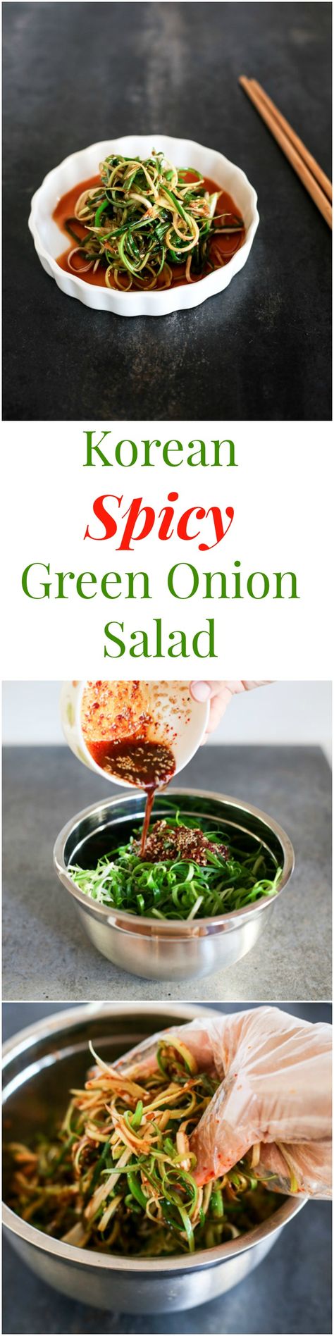 Korean Spicy Green Onion Salad. This salad is the most well-known Korean BBQ salad. It pairs very well with non-marinated meat (e.g. Korean pork belly) | MyKoreanKitchen.com Korean Bbq Salad, Green Onion Salad, Korean Pork Belly, Koreansk Mad, Bbq Salad, Koreansk Mat, Korean Pork, Japanese Diet, Bbq Salads