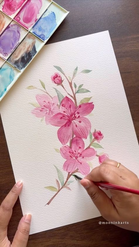 Simple ones for today ✨💕 . . . . . . . . #watercolour #modernwatercolor #floralsyourway #craftsfeed #art_we_inspire #pretty #aquarelle… | Instagram Simple Pretty Paintings, Water Colour Flower Painting Aesthetic, Easy Water Colour Flower, Waterpaint Flowers Simple, Paintings Of Pink Flowers, Pink Flowers Watercolor Painting, Shorts Painting, Cute Flower Drawing, Insta Reels