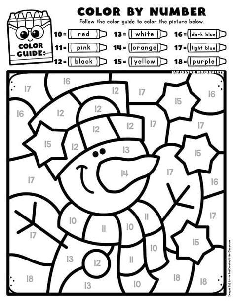 Winter Color by Number - Superstar Worksheets November Color By Number, Christmas Colour By Numbers For Kids, January Color By Number, Easy Color By Number Printable Free, Kindergarten Color By Number, Winter Worksheets For Kids, Free Color By Number Printables, Christmas Multiplication Worksheets, Prek Math Activities