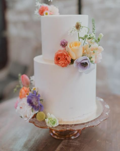 Utah Wedding Photographer on Instagram: "*chefs kiss* Booking engagements, formals and weddings! #wedding #weddingdress #weddingday #weddingrings #bridal #bride #groom #weddingcake #engaged💍 #elopmentphotographer #elopmentwedding #weddingflowers #weddingflorals #slcwedding #slcweddingphotographer #utahcounty #utahcountyphotographer #utahcountyphotography #utahwedding #utahweddingphotography #utahweddingphotographer #utahweddings #utahweddingvenue" Florals On Wedding Cake, Flower Placement On Cake, Pastel Flower Wedding Cake, Simple Colorful Wedding Cake, Wedding Cake Wildflowers Simple, Wildflower Cake Wedding, Spring Flower Wedding Cake, Spring Floral Wedding Cake, Fun Wedding Cake Ideas