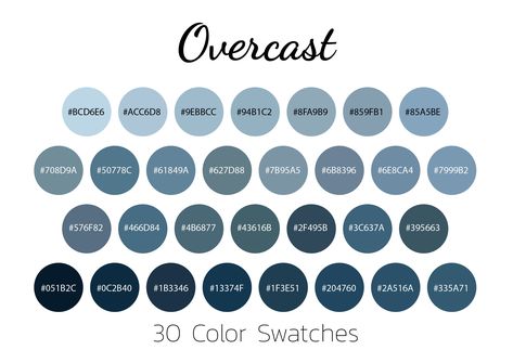 Overcast, Color Swatches, Color Palette, iPad - Etsy True Blue Color Palette, Blue Hues Colour Palettes, Blue Eyes Color Palette, Blue Shades Colour Palettes, Muted Blue Color Palette, Blue White Color Palette, Swatches Color, Flat Color Palette, Blue Eye Color