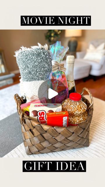 Movie Night Basket, Cozy Movie Night, Movie Night At Home, Movie Night Gift Basket, Movie Night Gift, Instagram Movie, Night At Home, Christmas Gift Baskets, Movie Night