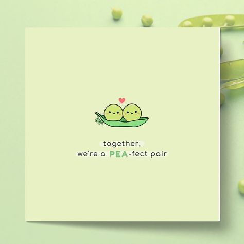 "☆ BUY 5 GET FREE UK SHIPPING ☆ Cute Peas in a Pod Card | Funny Punny Peas Card Valentines Kawaii Peas Anniversary Card 2 Peas in a Pod Pea Lover Funny Pun Card UK Send a pea-fect message with our adorable Peas in a Pod Card! Perfect for Valentine's or anniversaries, this adorable creation is packed with puns and peas, declaring 'together, we're PEA-fect!' It's a peas of cake to make your special someone smile! 💗 ©️ 2022 dokii studio. All Rights Reserved. dokiistudio.etsy.com. www.dokii.studio. ♥ 5.5″ x 5.5″ size card with premium glossy finish. ♥ Recycled Kraft brown envelope included, packaged in a protective cello bag. ♥ Cute patterned inside with white blank area for your personal message. ♥ Printed using water based inks. ♥ Sustainably sourced paper or wood from sustainable forests. Peas In A Pod Drawing, Valentines Kawaii, 2 Peas In A Pod, Pea In A Pod, Two Peas In A Pod, Pun Card, Peas In A Pod, Funny Pun, White Blank