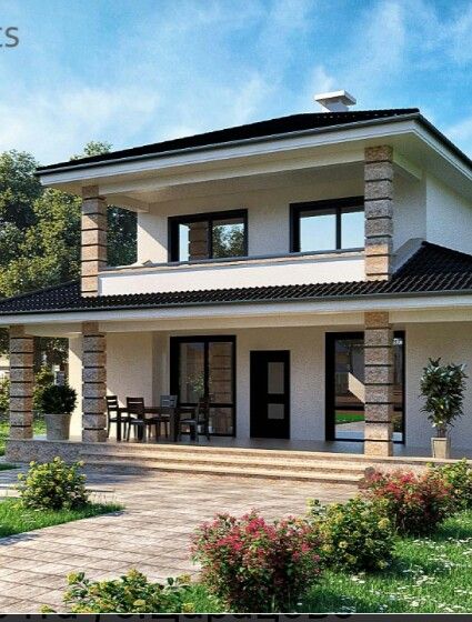 Modern House Front Elevation, House Front Elevation Design, Arsitektur Kolonial, Small Barn House, House Front Elevation, Arsitektur Art Deco, Prefab Sheds, Farm Style House, Front Elevation Design