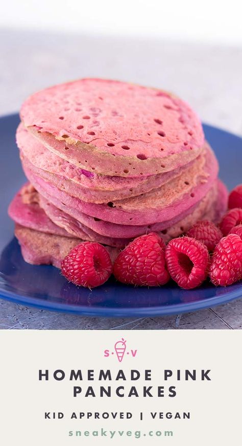 Delicious and healthy homemade pink pancakes that are perfect to make for breakfast this Pancake Day or indeed any day of the year if you love pink! No food colouring. Suitable for vegans. Healthy Pink Pancakes, Pink Vegan Food, Barbie Pancakes, Healthy Pink Food, Healthy Pink Snacks, Pink Dinner Food, Pink Pancakes Recipe, Pink Healthy Food, Pink Meals