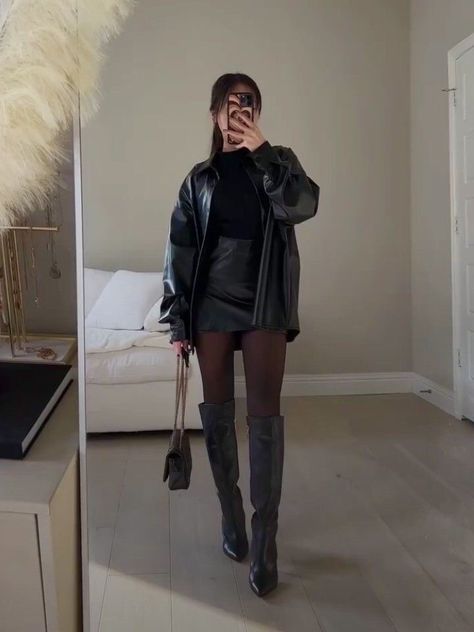 All Black Night Out Outfit, Female Ceo Outfits, All Leather Outfit, Female Ceo, Trajes Country, Mode Instagram, Cold Outfits, Elegante Casual, Elegantes Outfit