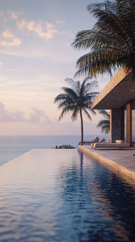 Title: Beachfront Villa with Infinity Pool overlooking the Ocean Infinity Pool 2023, Infinity Pool Aesthetic, Coastal Home Ideas, Beachfront Villa, Storefront Design, Pool Lights, Visual Board, Luxury Pool, Pool Furniture