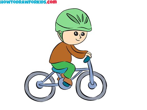 kid on a bike drawing tutorial step by step Riding A Bike Drawing, Bike Drawing Simple, Drawing Tutorial Step By Step, Ride Drawing, Cycle Drawing, Helmet Drawing, Simple Bike, Book Mood, Wordless Picture Books