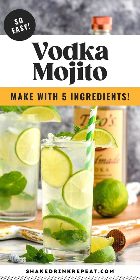 Vodka Soda With Lime, Mint Lime Cocktail, Cocktail With Mint Leaves, Drinks With Club Soda Cocktails, Simple Mixed Drinks With Vodka, Drinks With Mint Leaves Cocktails, Vodka Mojito Recipe, Mojito Recipe Vodka, Deep Eddy Lime Vodka Recipes