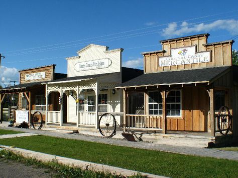 western store front spaced Western Facade, Cowboy Town, Old West Saloon, Metal Shop Building, Old Western Towns, Metal Building Kits, Old West Town, Western Saloon, Old Western