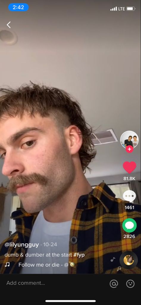 Mullet and mustache Mullet Moustache, Mullet And Mustache, Mens Mullet, Hair Types Men, Mullet Fade, Male Haircuts Curly, Moustaches Men, Mullet Haircut, Haircut Curly