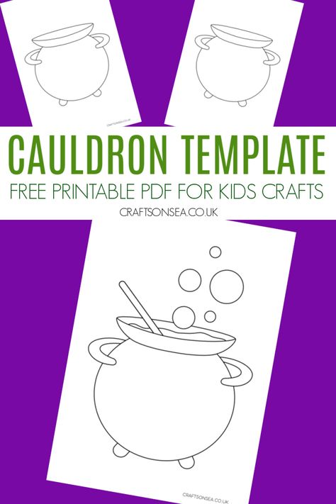 Witch Templates Free Printable, Cauldron Template, Witches Couldren, Witch Template, Halloween Craft Templates, Witches Caldron, Classroom Parent, Spooky Crafts, Ghost Crafts