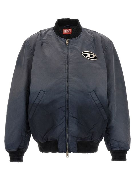 Find Diesel J-kepes' Bomber Jacket on Editorialist. 'J-kepes' bomber jacket in textured technical fabric with zip closure. Metallic logo Uni Fashion, Diesel Men, Denim Design, Mens Outerwear, Long Sleeve Polo, Metallic Logo, Casual Jacket, Gray Jacket, Outerwear Jackets