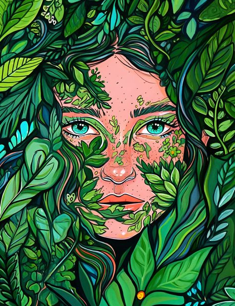 New Beginnings Drawing Art, Painting Related To Nature, Natural Elements Drawing, Illustration On Nature, Women Nature Art, Nature Aesthetic Illustration, Drawing For Nature, Nature Painting Reference, Humans And Nature Art